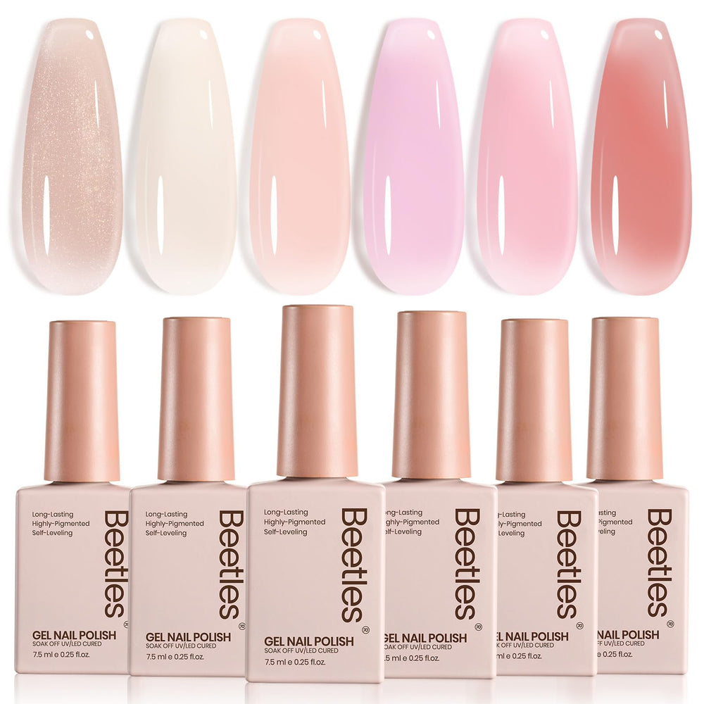 Beetles Nude Gel Polish en 6 colores nude pink jelly, acabado brillante y duradero.