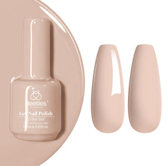 Beetles Nude Gel Polish frente al frasco, color Leche de Avellana