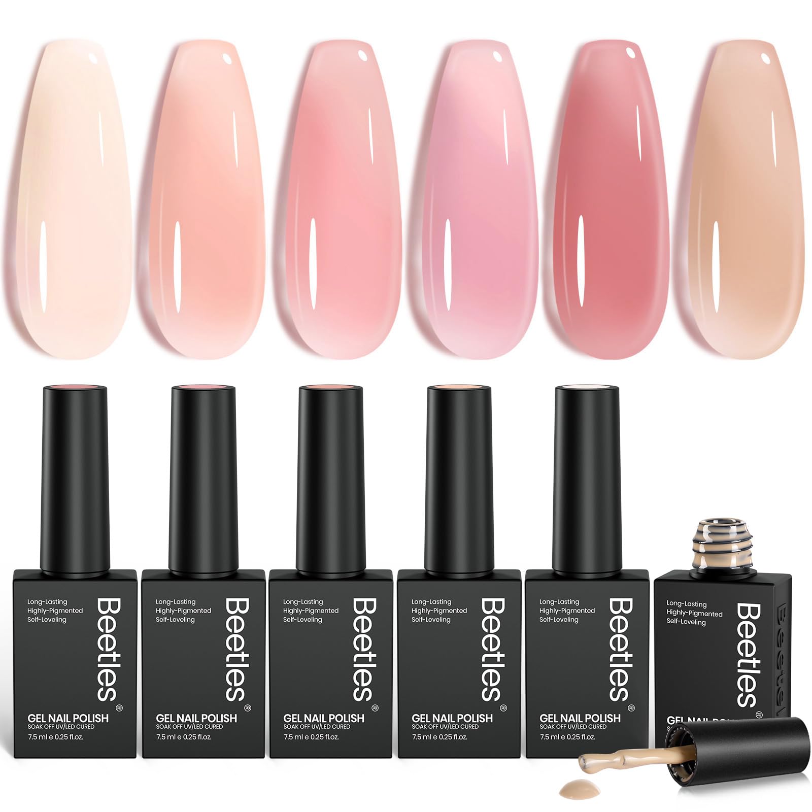 Beetles Nude Gel Set con seis tonos nude ofrece un acabado translúcido para uñas