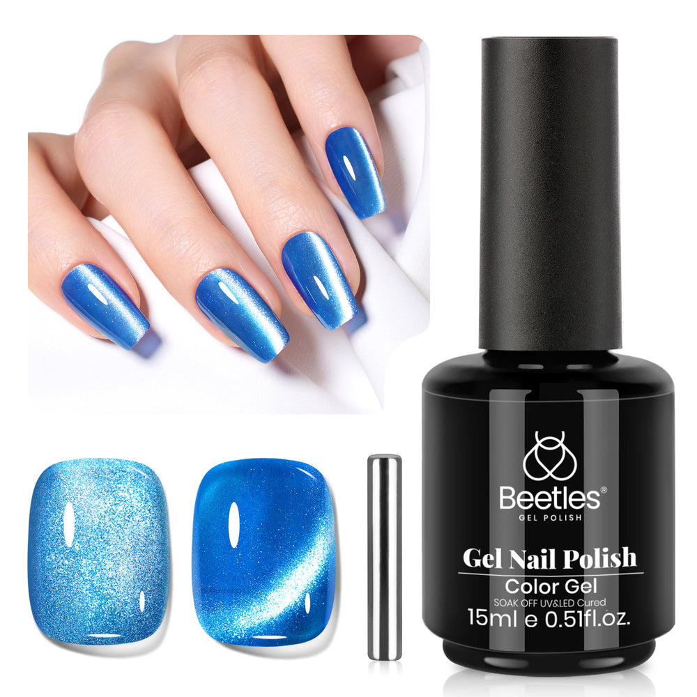 Beetles Esmalte en gel azul ojo de gato con imán para crear diseño magnético.