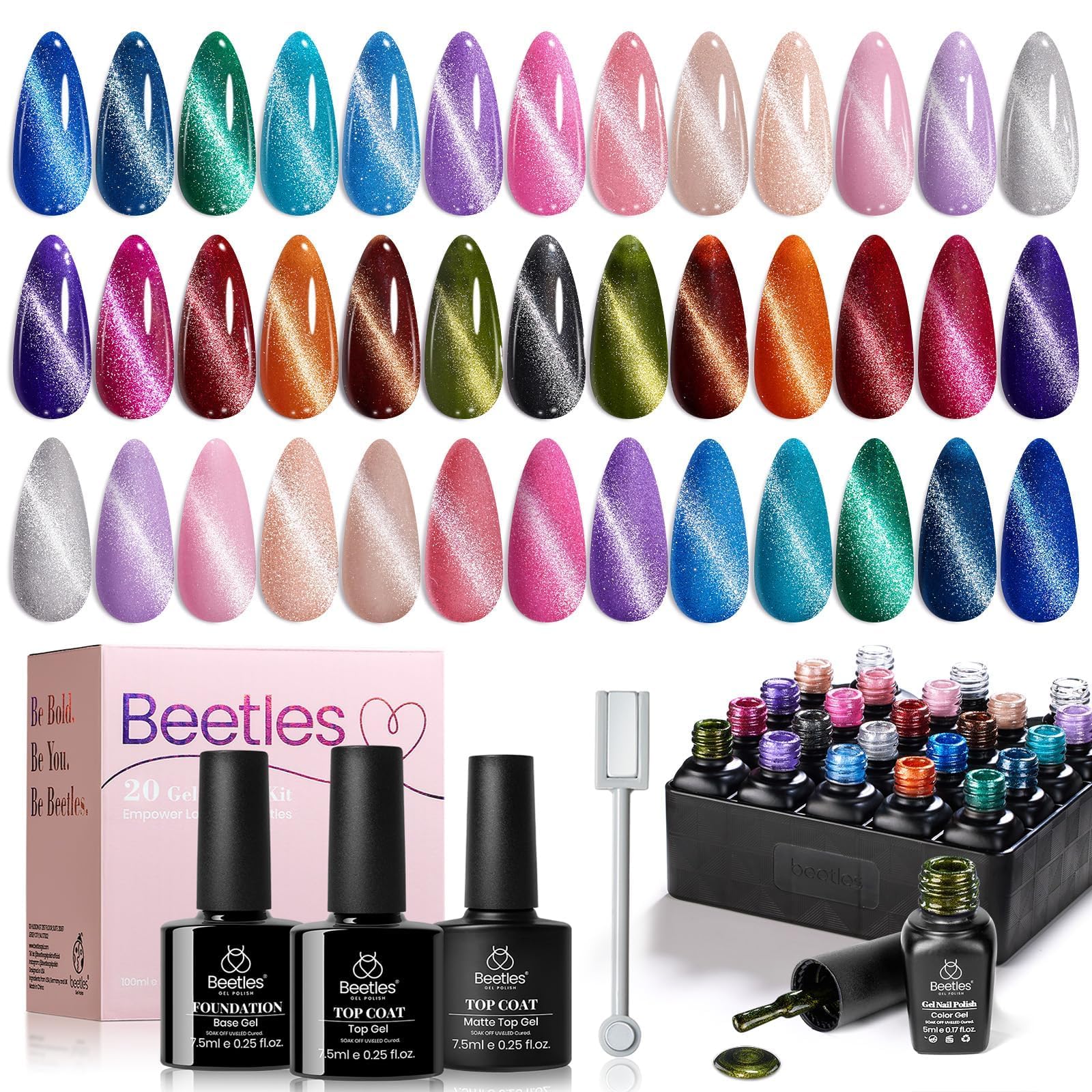 Beetles Set ojo de gato Gel: 20 colores para uñas con efecto visual
