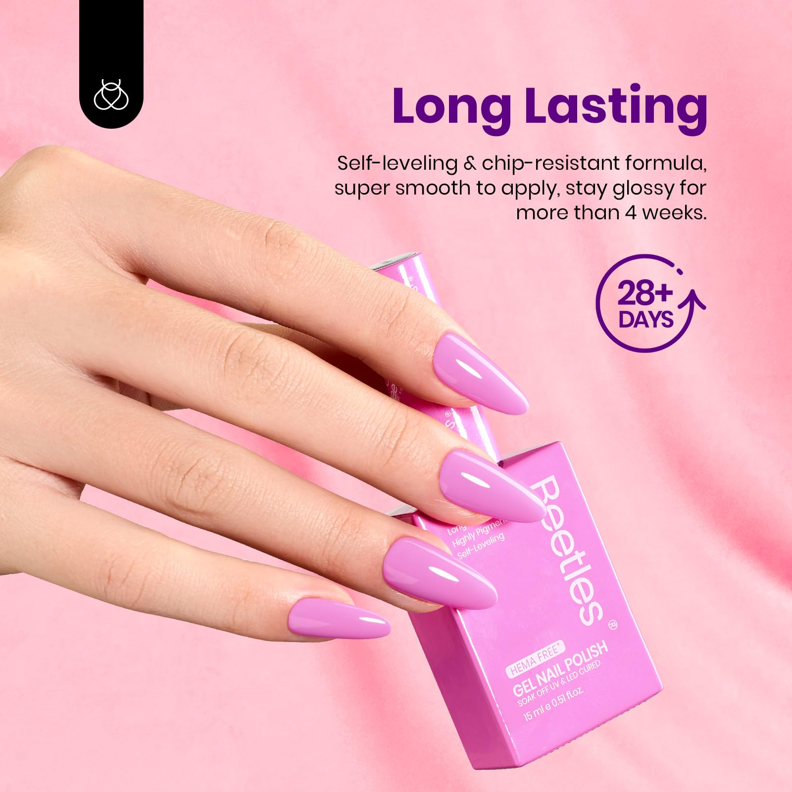 Beetles Pastel Gel Polish en botella morado, color suave y elegante.