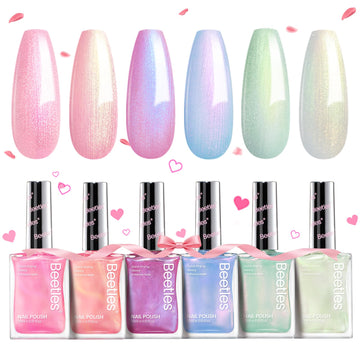 Beetles Pearl Nail Polish Set Mermaid Glow with six shimmering shades for quick at-home manicure.