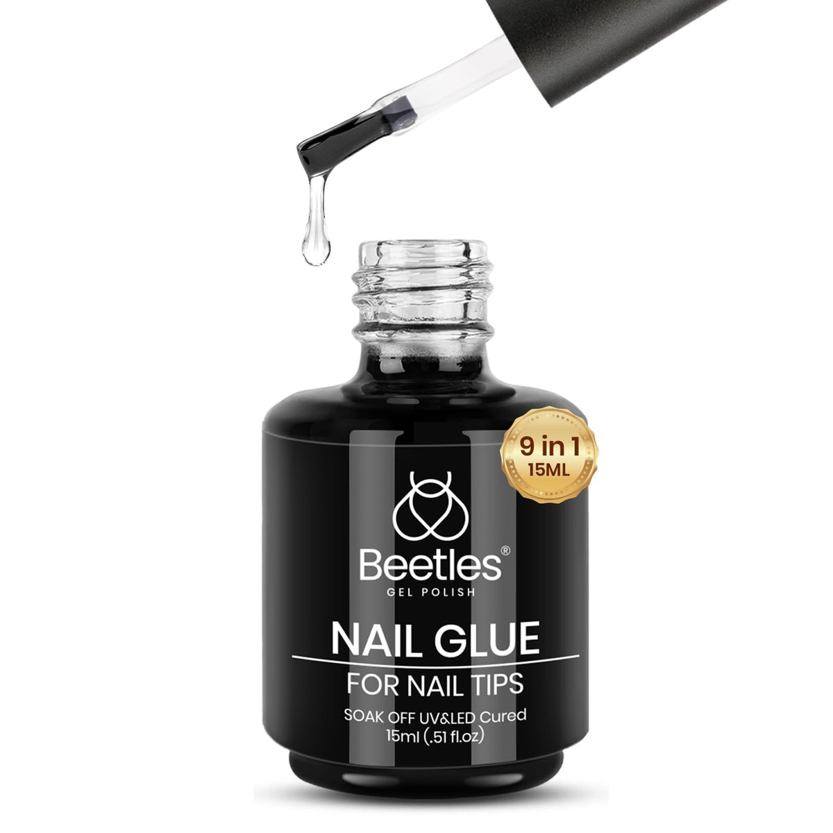 Beetles pegamento gel uñas 9 en 1 en botella de 15 ml para una aplicación estable
