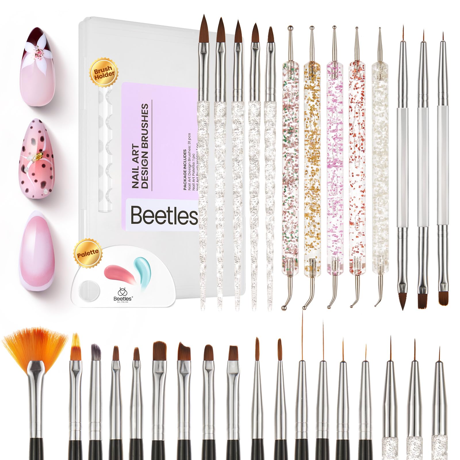 Beetles: pinceles de arte para uñas con estuche, precisión para trazos.