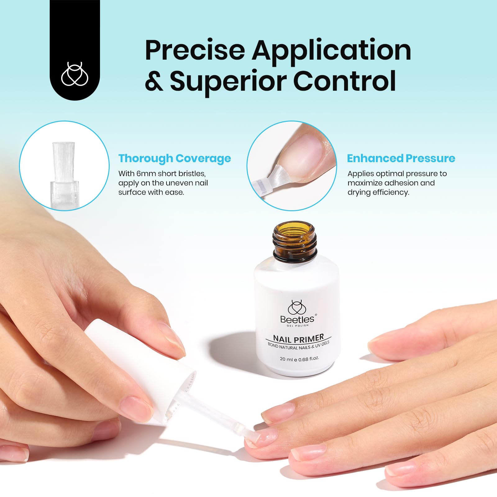 Beetles primer uñas, compatibilidad universal para gel, acrílico y gel UV.
