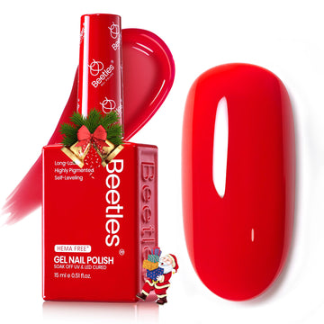 Beetles Red Gel Nail Polish bottle close-up showing vibrant crimson shade for salon-worthy finishes.