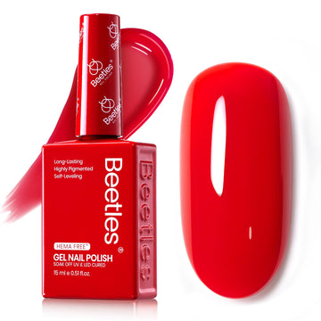 Beetles Red Gel Nail Polish Na677 shade reference within a color bottle.