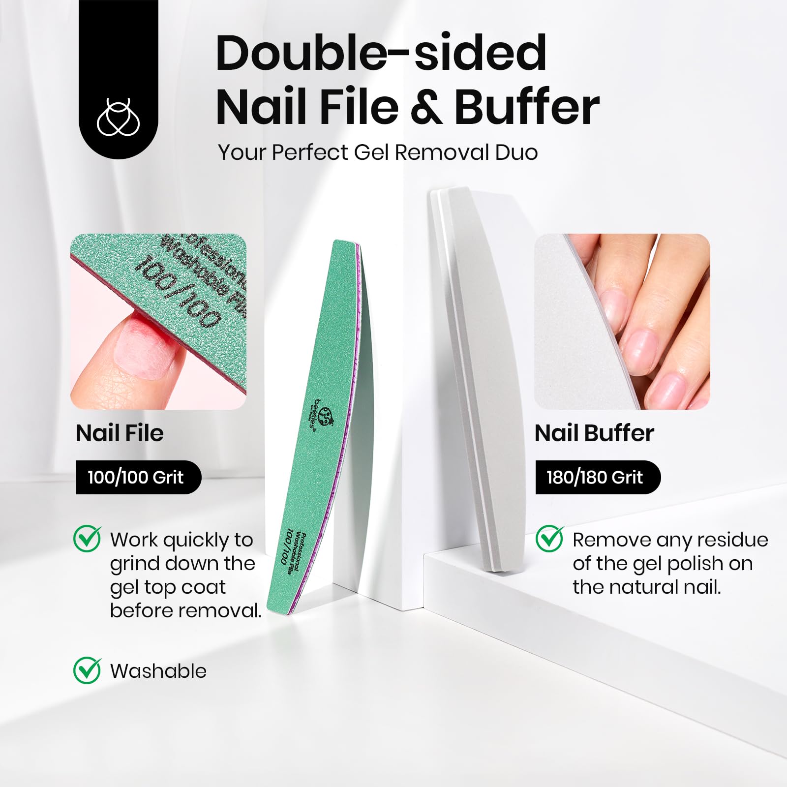 Beetles Gel Polish Kit con lima grano 180/180 para acabado fino