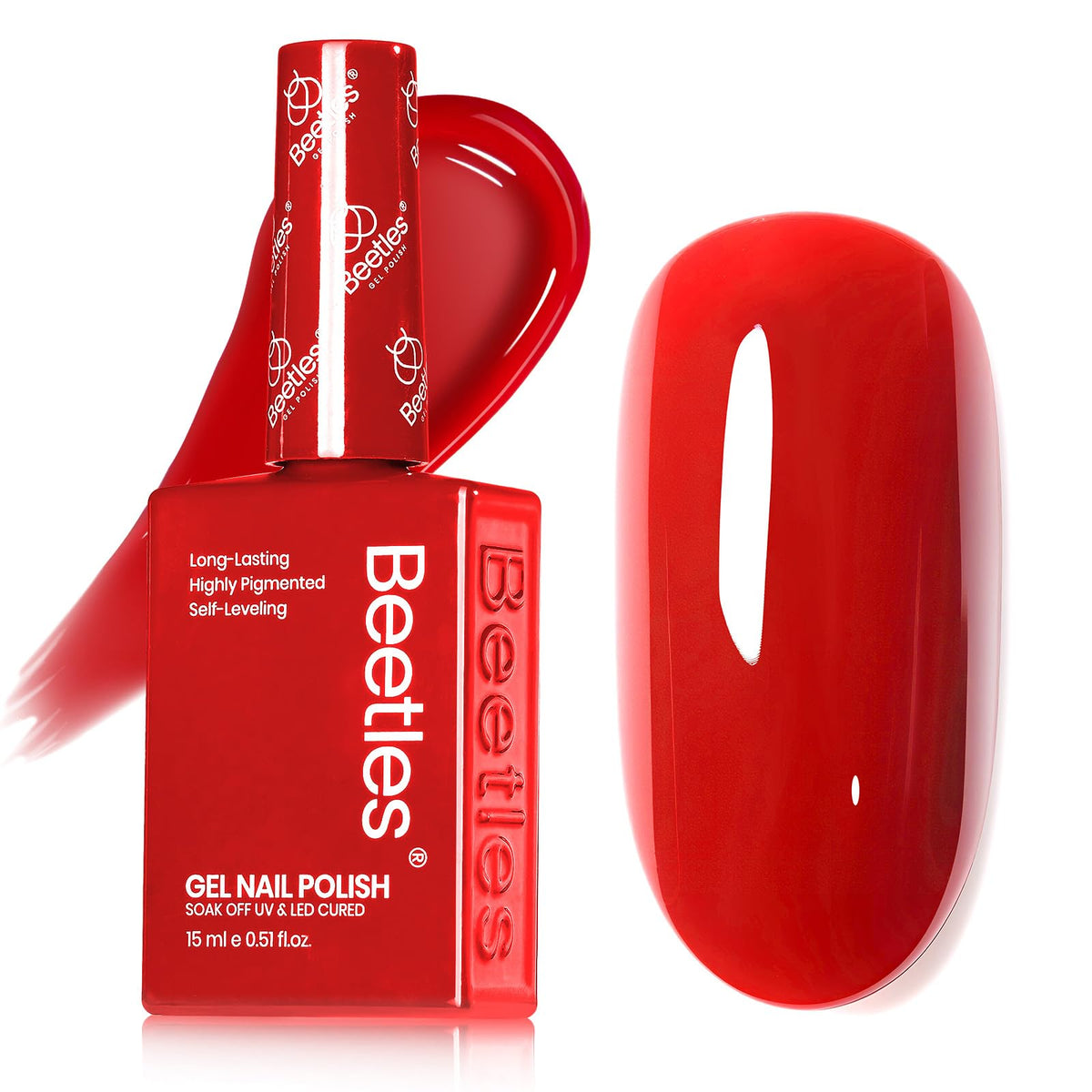 Beetles Rojo Esmalte Gel 15 ml para un color clásico y duradero.