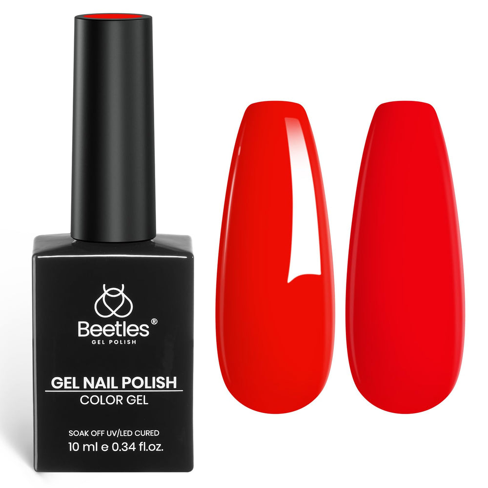 Beetles Rojo Gel Uñas: brillo resplandeciente y cobertura completa.