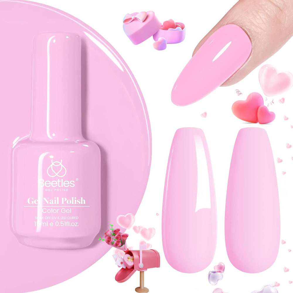 Beetles Rosa Gel Esmalte Cuento de Hadas, botella para manicura duradera y brillante.