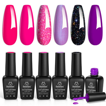 Beetles gel de uñas rosa intenso con brillos para uñas duraderas