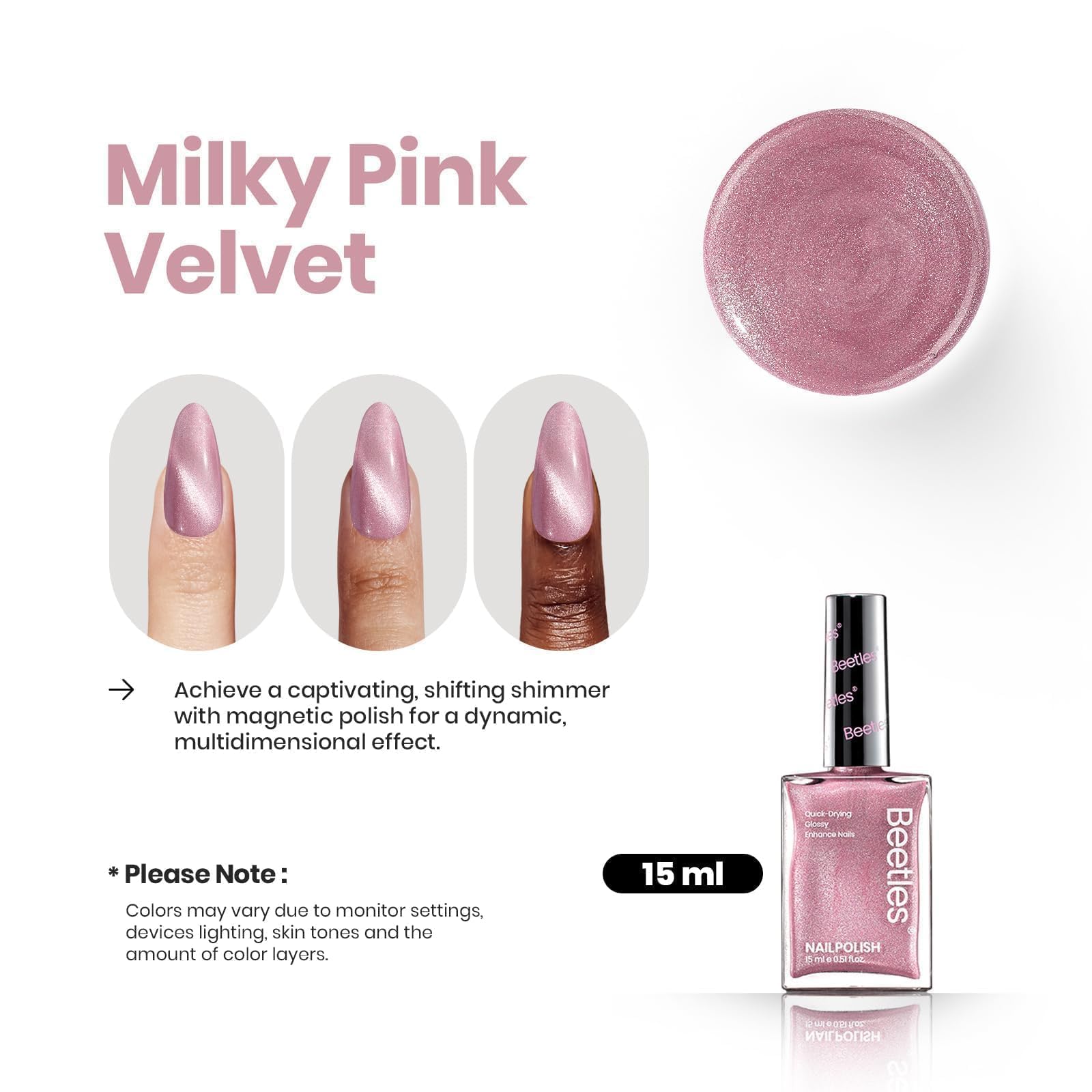 Beetles secado rápido: esmalte rosa para cambios sin esperar.