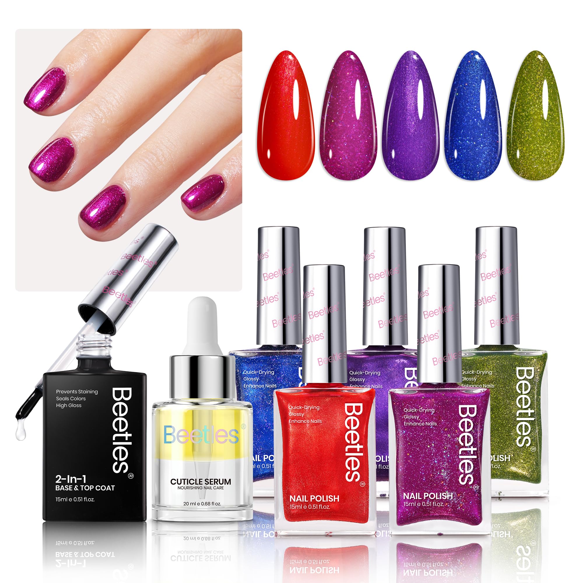 Beetles: conjunto de brillo festivo para uñas, 7 piezas.