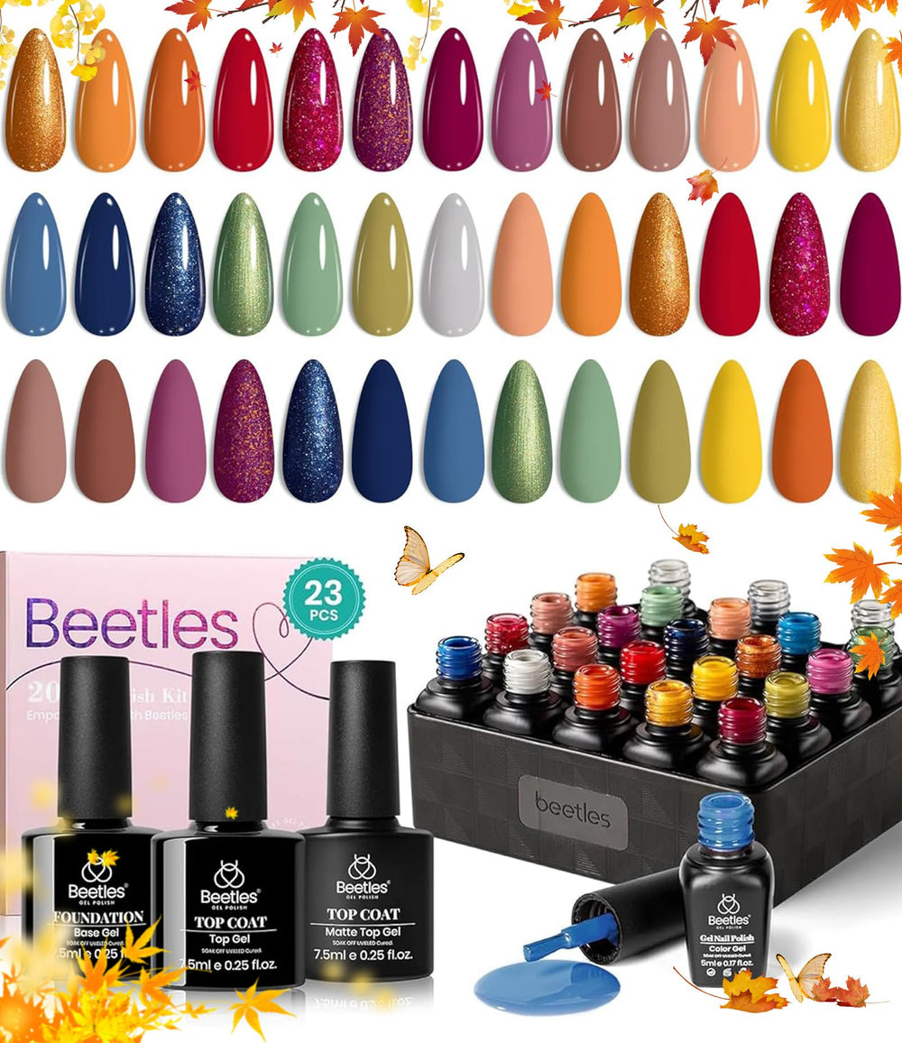 Beetles Gel Otoño set con 20 colores para uñas duraderas.
