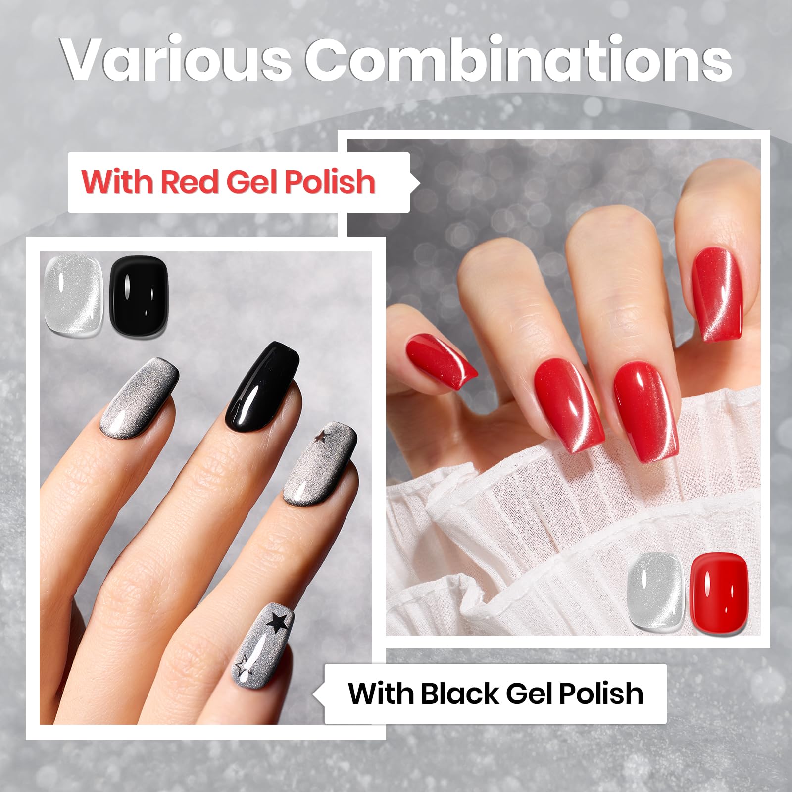 Beetles Gel Polish Silver Cat Eye brillo plata para look elegante.