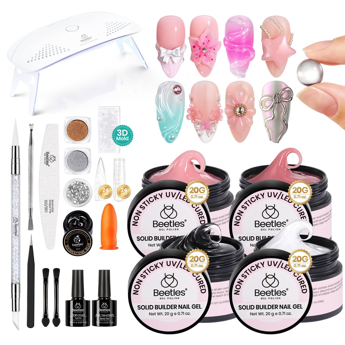 Beetles Solid Builder Gel kit para uñas con diseño 3D y cuatro colores