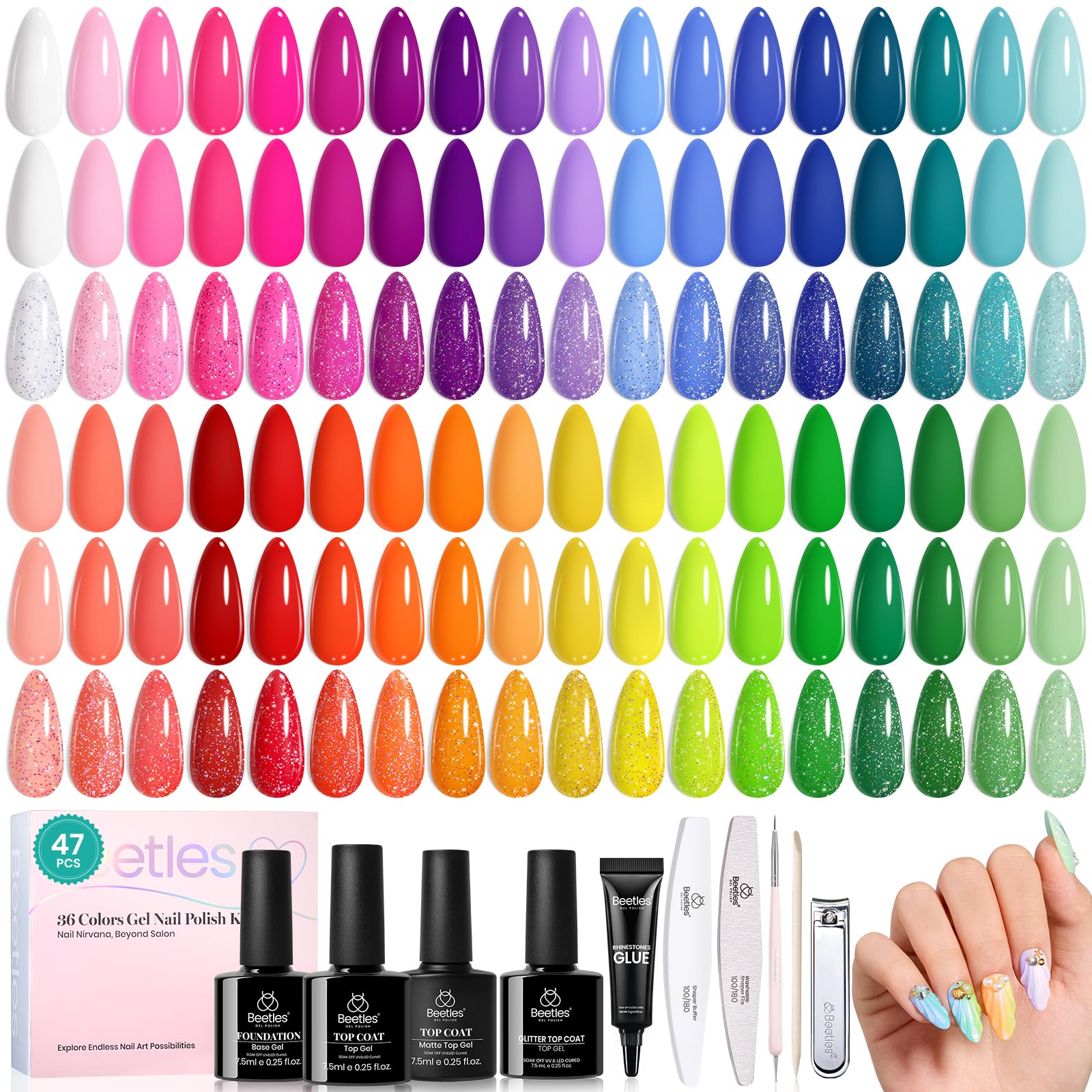 Beetles Spring Gel Polish Set with 36 shades for versatile at-home nail art.