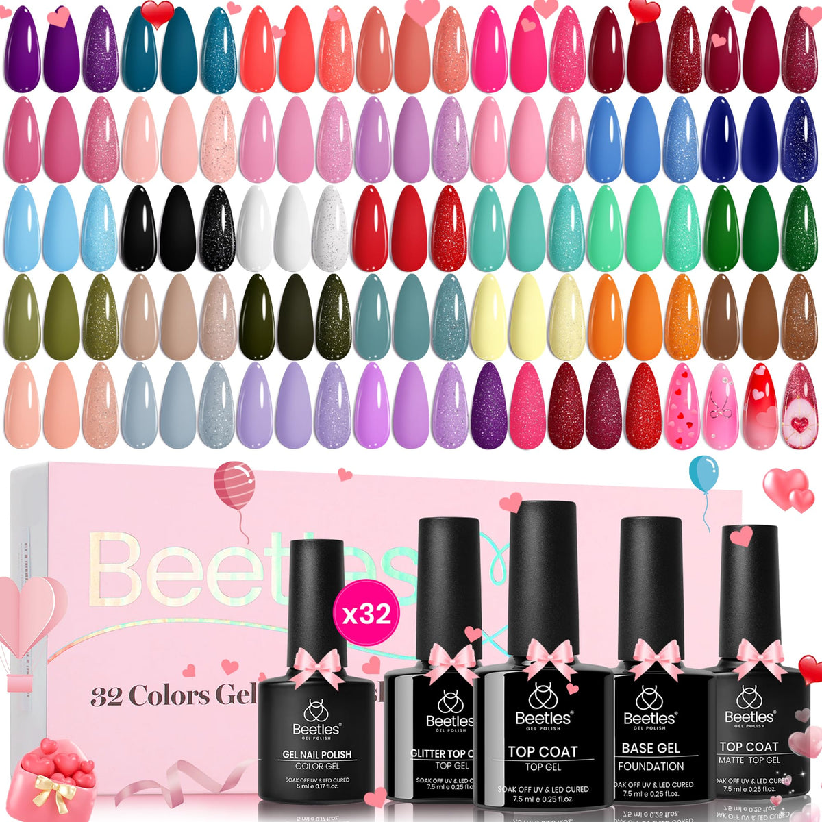 Beetles Spring Gel Polish Set: paleta de 32 colores para estilos versátiles en uñas.