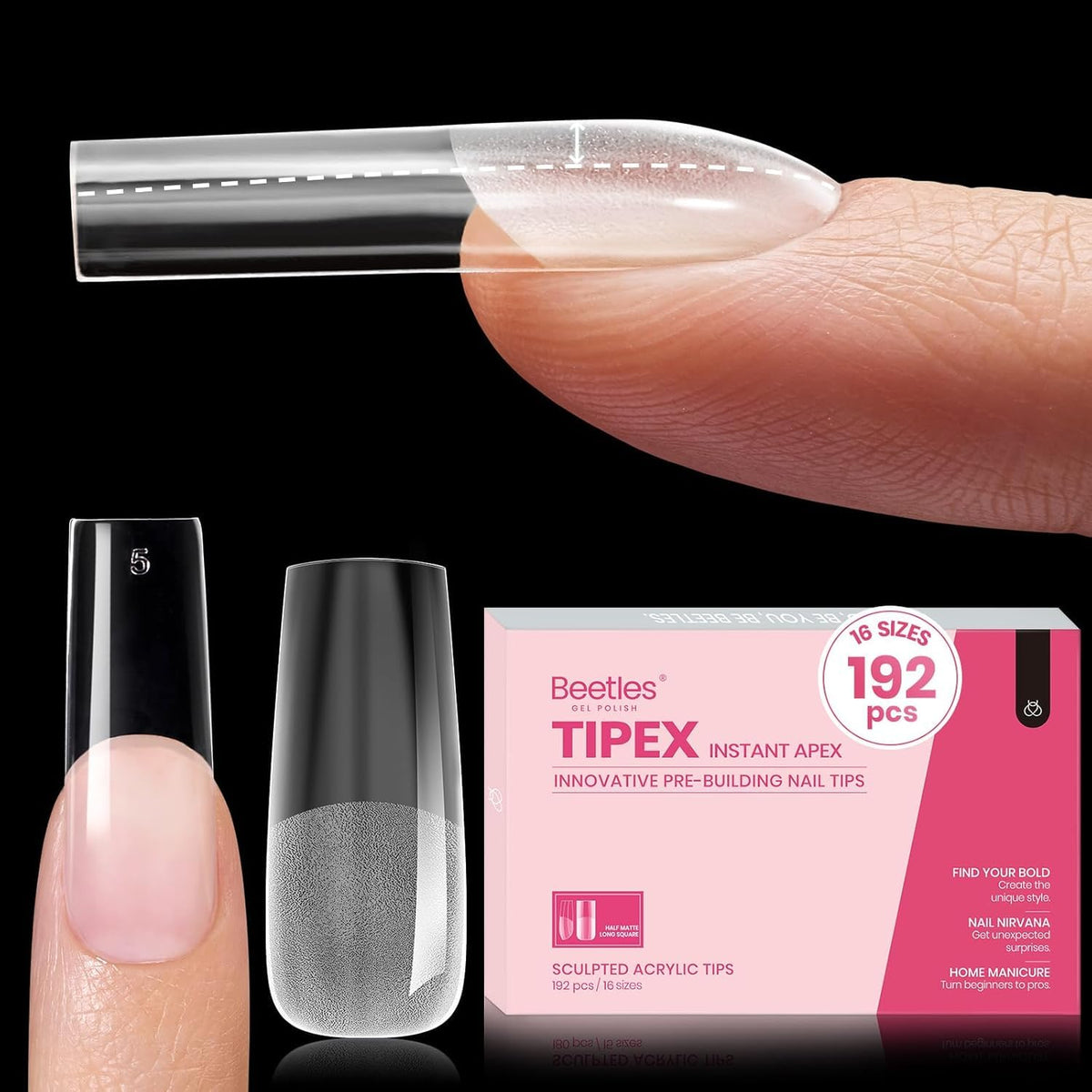 Beetles Tipex ápice instantáneo: uñas cuadradas largas con soporte duradero.