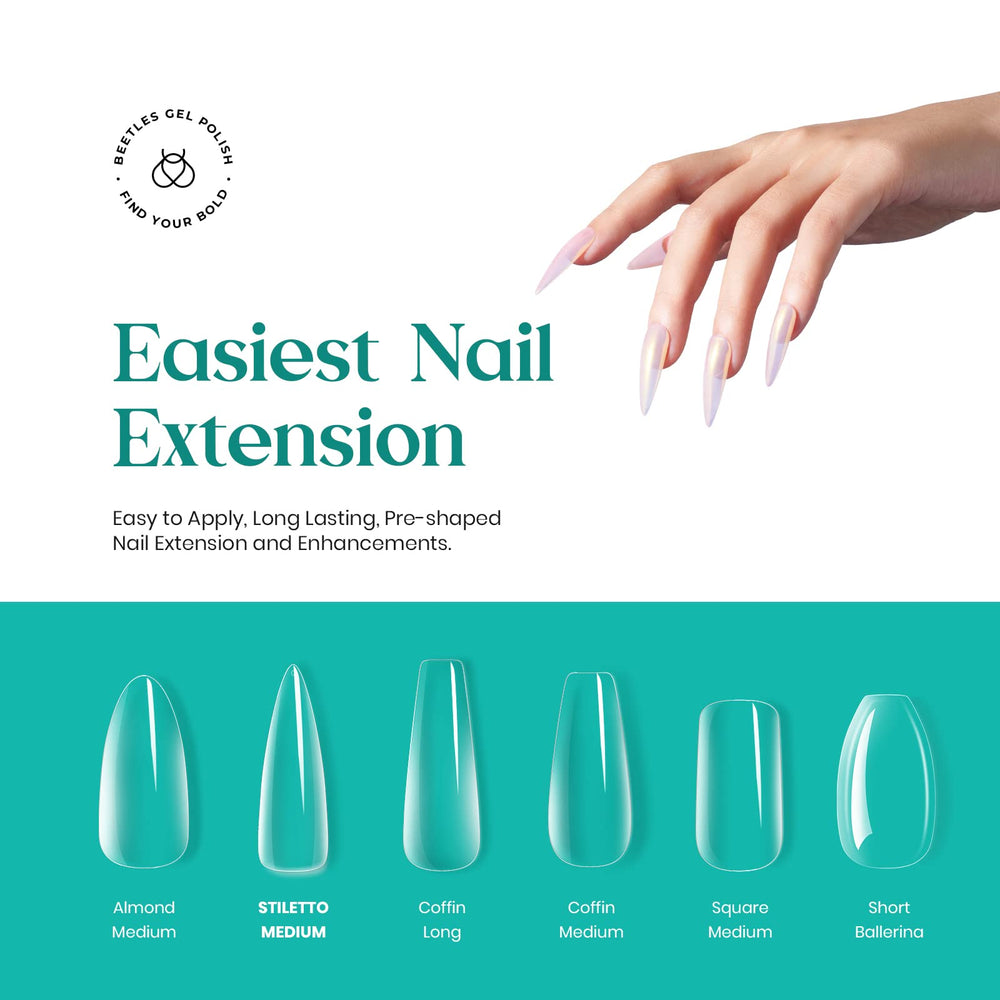 Beetles tips de gel para uñas, preformadas, estilo estileto medio, aplicación rápida.