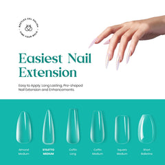 Beetles tips de gel para uñas, preformadas, estilo estileto medio, aplicación rápida.