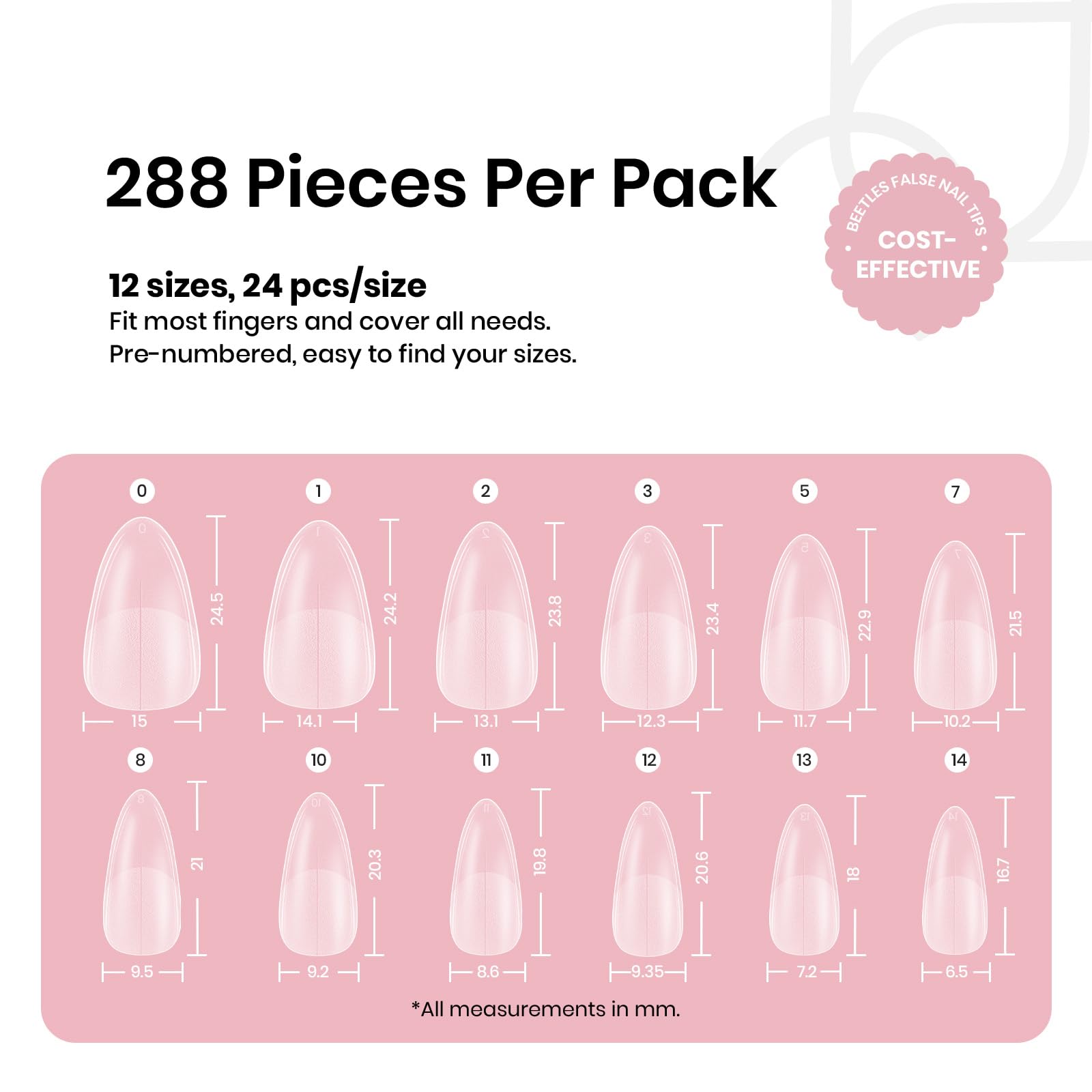 Beetles Gel Polish: 12 tallas claras para ajuste natural y rápido.