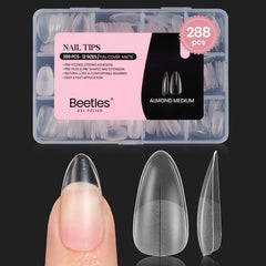 Beetles Gel Polish: puntas media almendra mate, ideal para uñas duraderas y limpias.