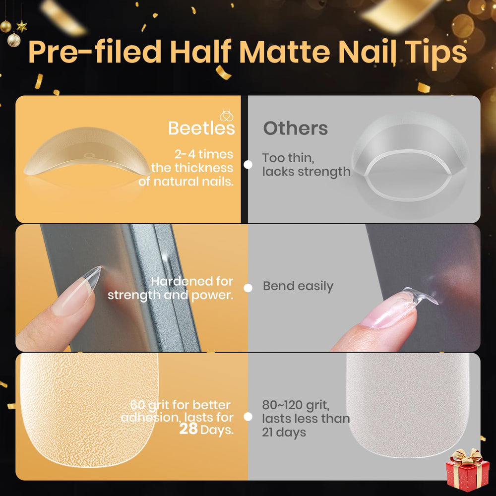 Beetles tips PMMA demi-matte : adhérence renforcée et finition naturelle.