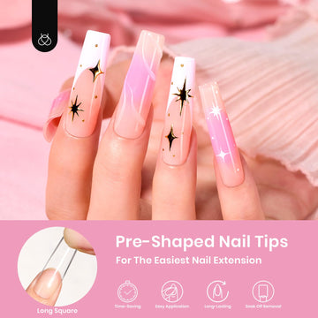 Beetles tips uñas transparentes finas para un acabado natural.