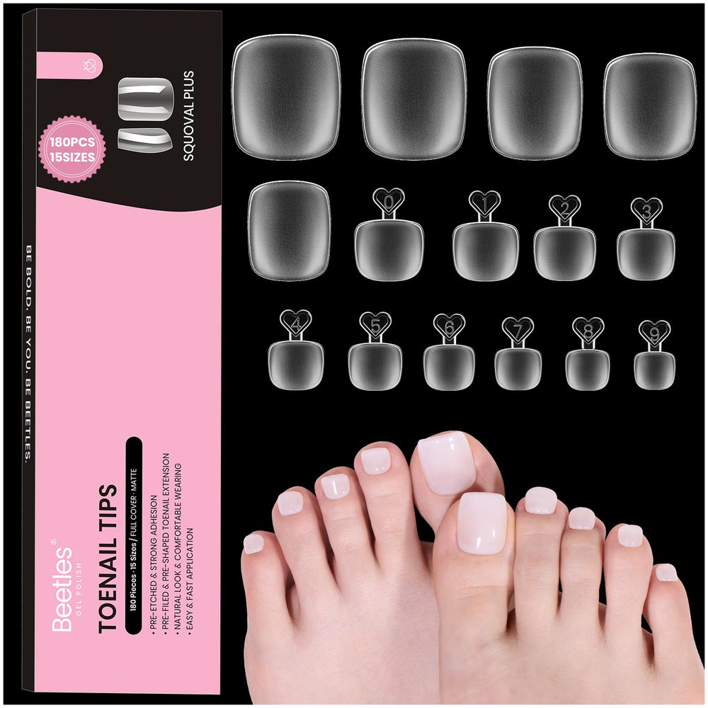 Beetles uñas postizas para dedos grandes, formato cuadrado, ofrece ajuste cómodo en uñas anchas.
