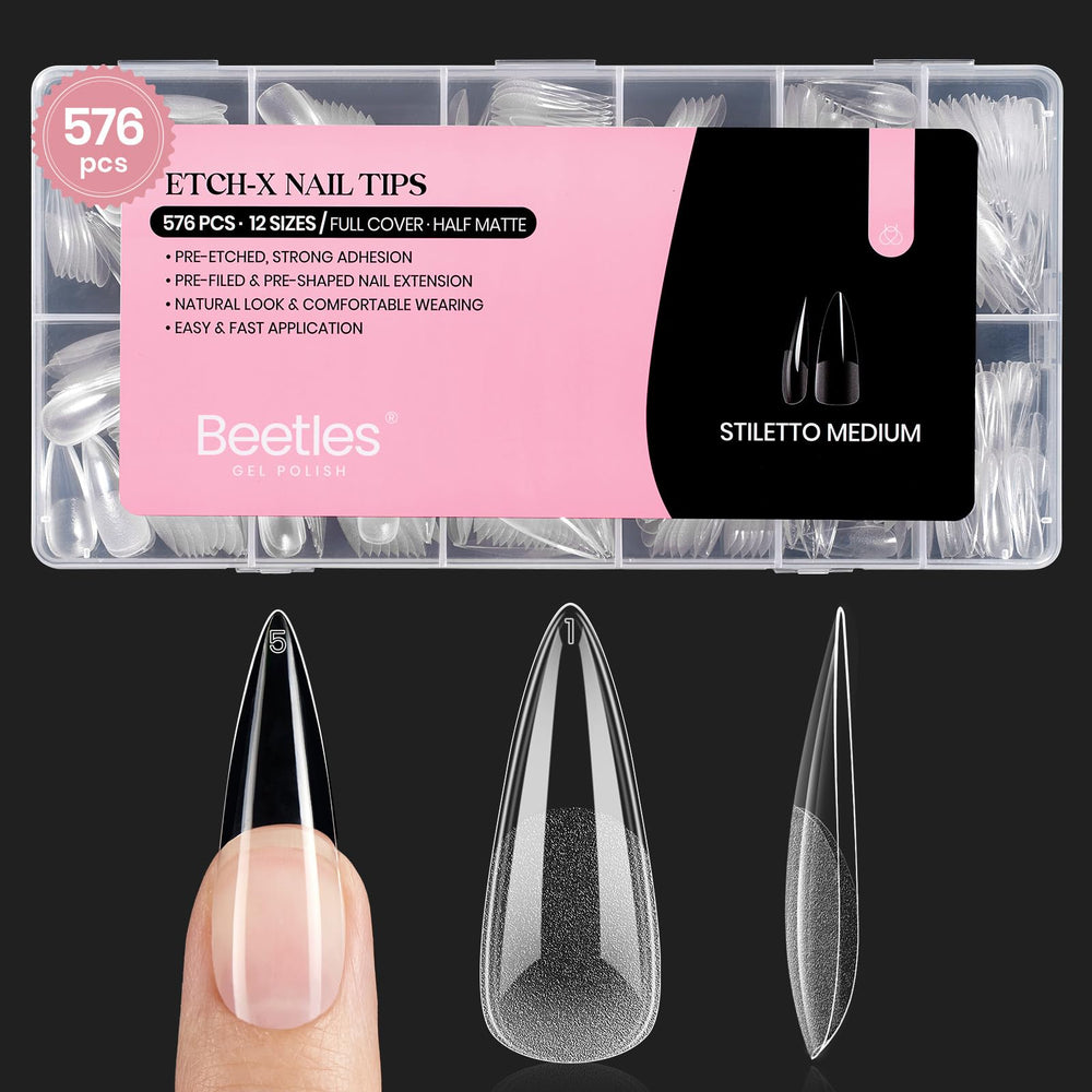 Beetles Etch-X puntas de gel estilete medio, 576 piezas para uñas fáciles de hacer en casa