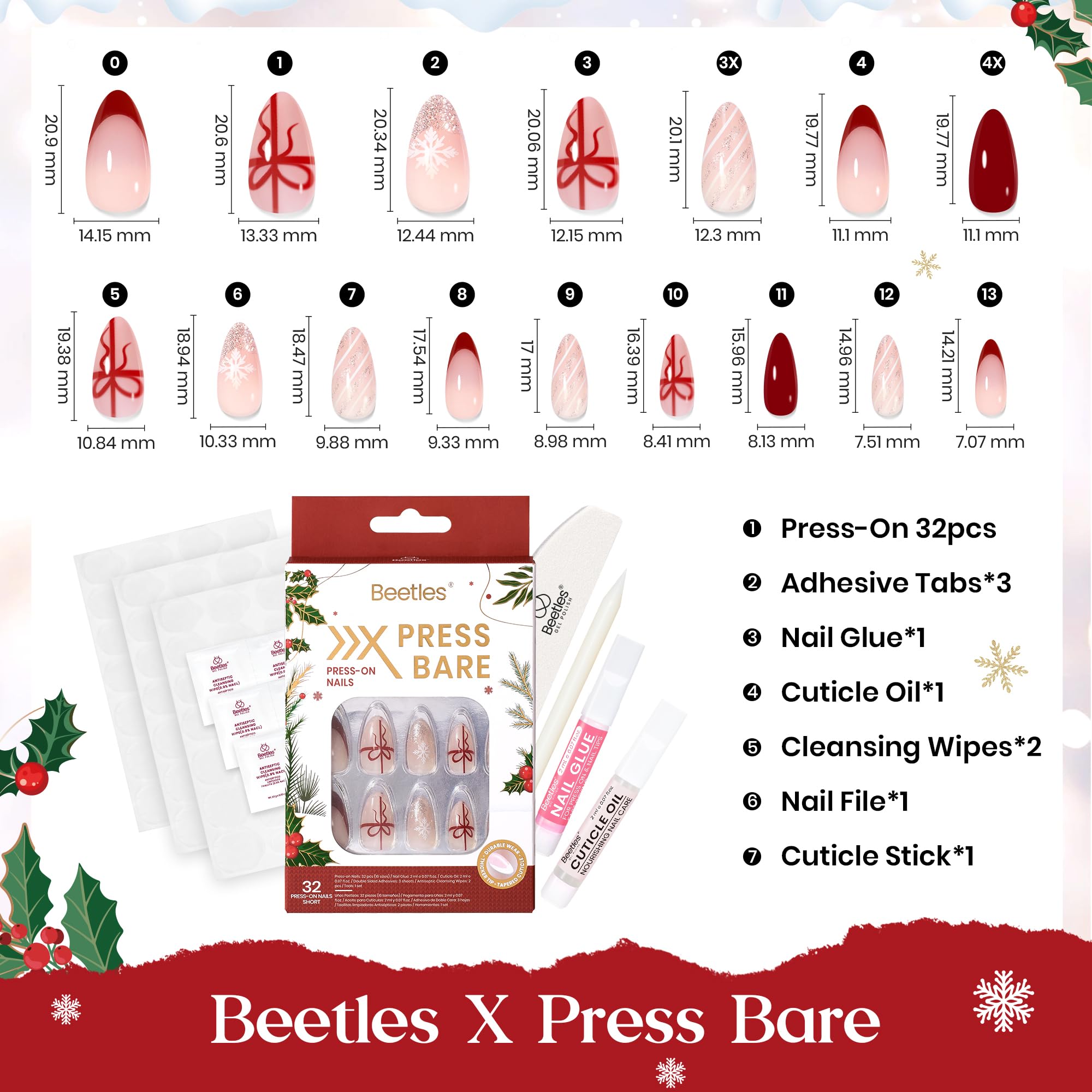 Beetles Uñas: uñas postizas almendra corta, aplicación rápida para uso diario