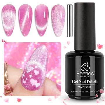 Beetles Esmalte Gel Rosa, requiere base y capa superior para mayor adherencia.
