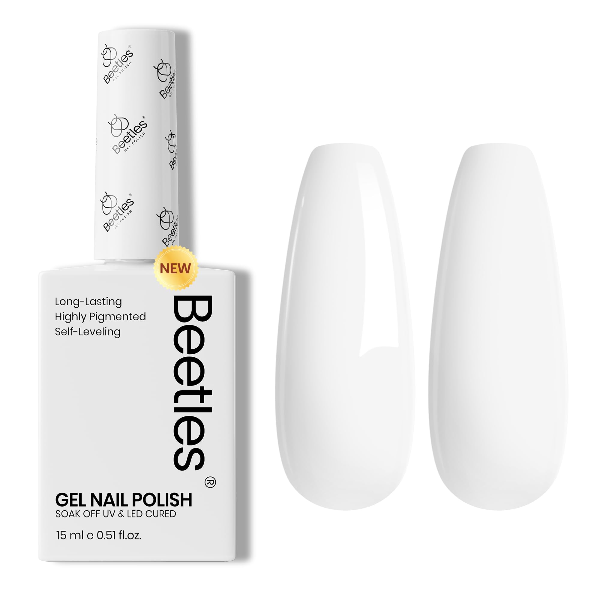 Beetles vernis gel blanc, bouteille 15 ml, couleur pure et durable.