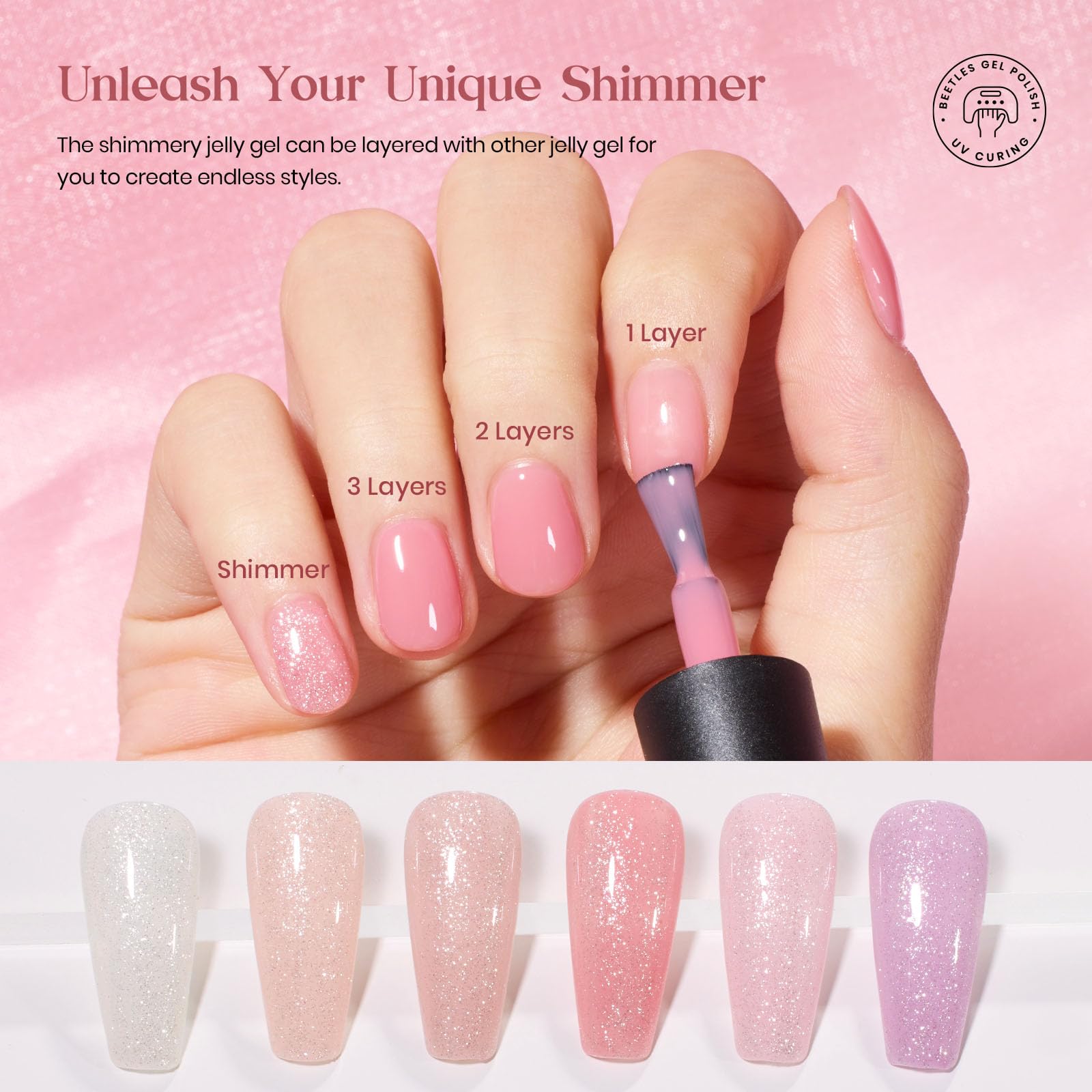 Beetles vernis gel rose translucide pour couches naturelles