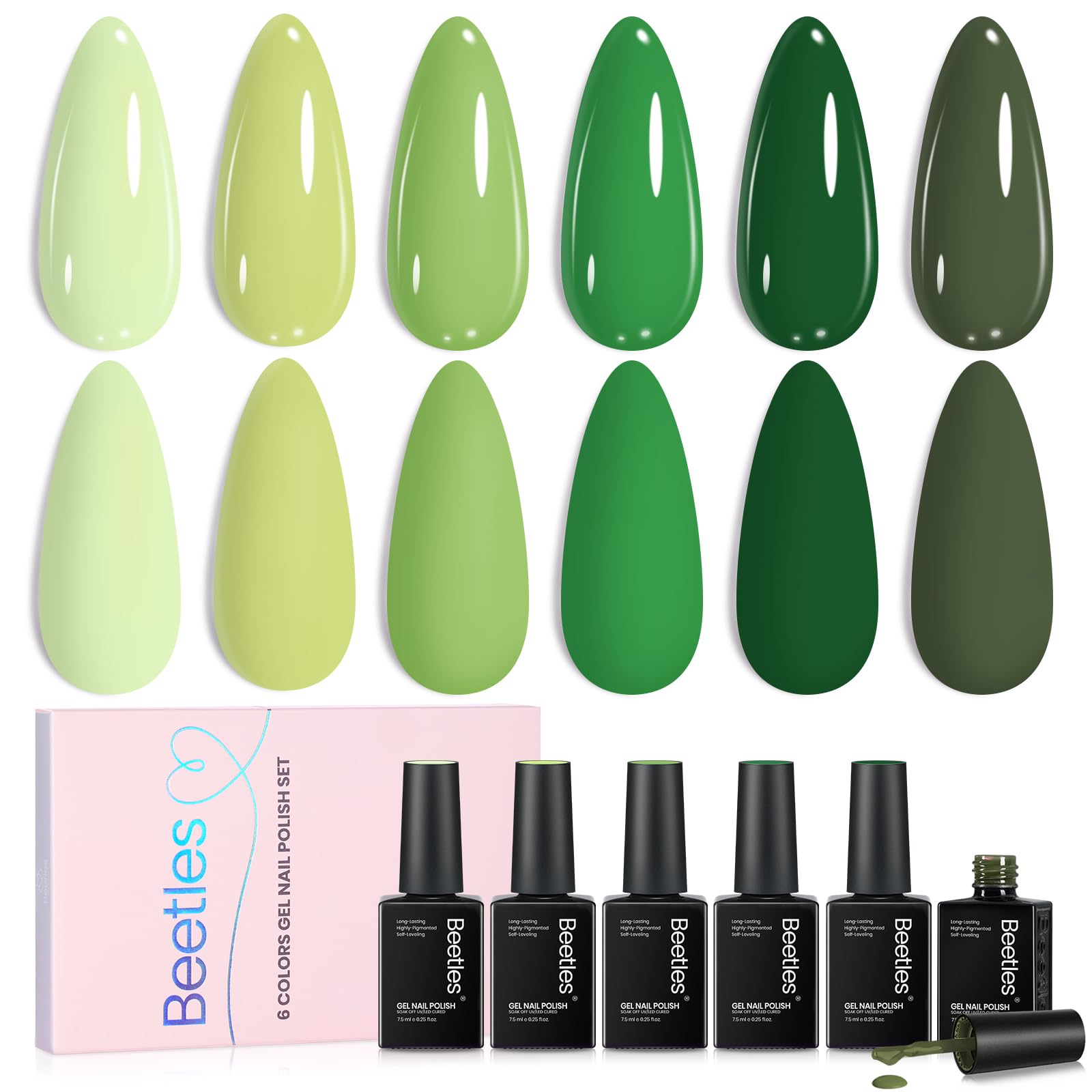 Beetles vernis gel vert set pastel: 6 couleurs pour une manucure durable.