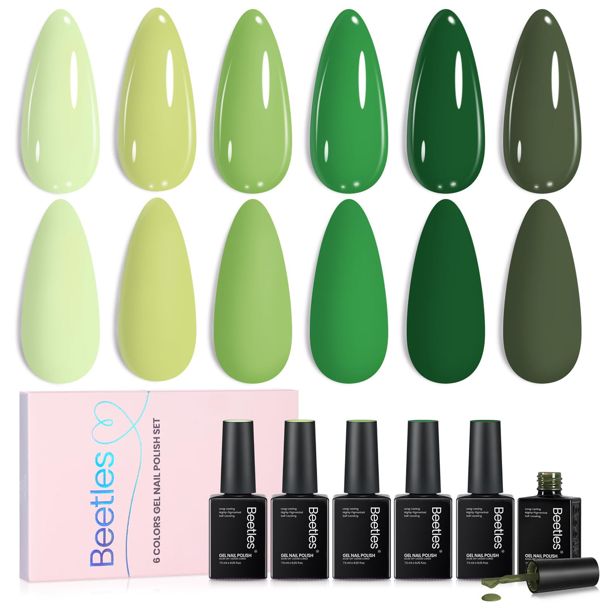 Beetles vernis gel vert set pastel: 6 couleurs pour une manucure durable.