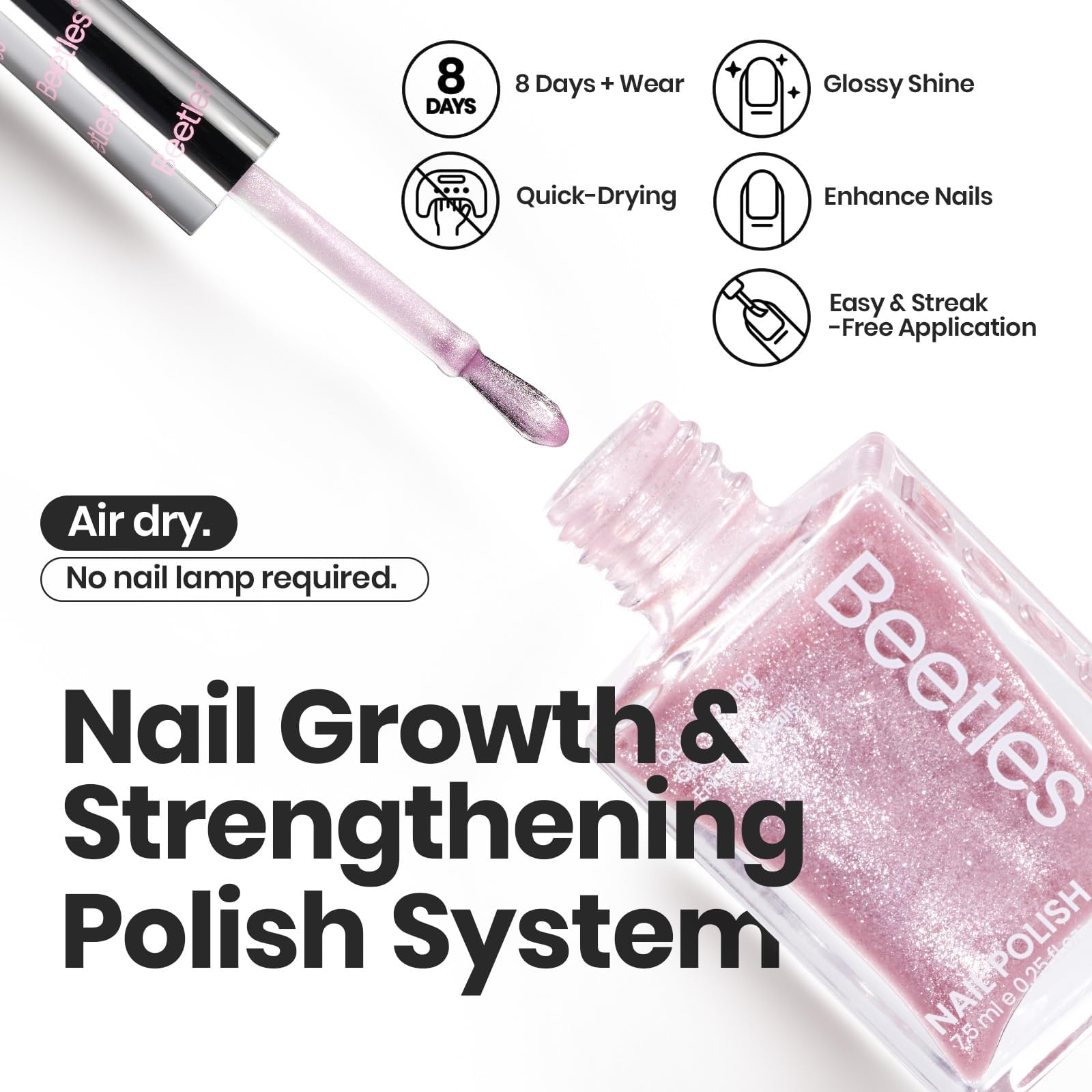 Beetles vernis rose paillettes – tenue jusqu’à 8 jours et brillance durable.