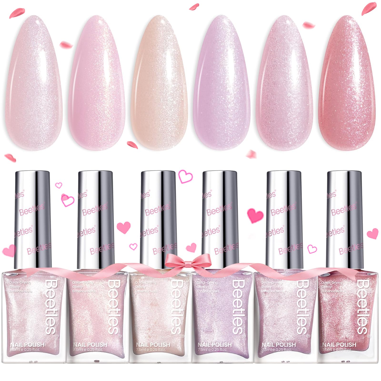 Beetles vernis rose paillettes – ensemble de 6 couleurs pour ongles éclatants.
