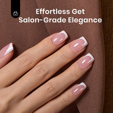Beetles X Press Plus Uñas Frances Camellia Pink Short Squoval con patron pre-moldeado para uso inmediato.