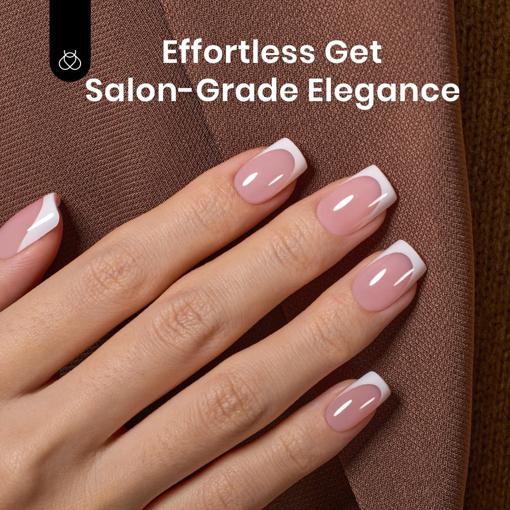 Beetles X Press Plus Uñas Frances Camellia Pink Short Squoval con patron pre-moldeado para uso inmediato.
