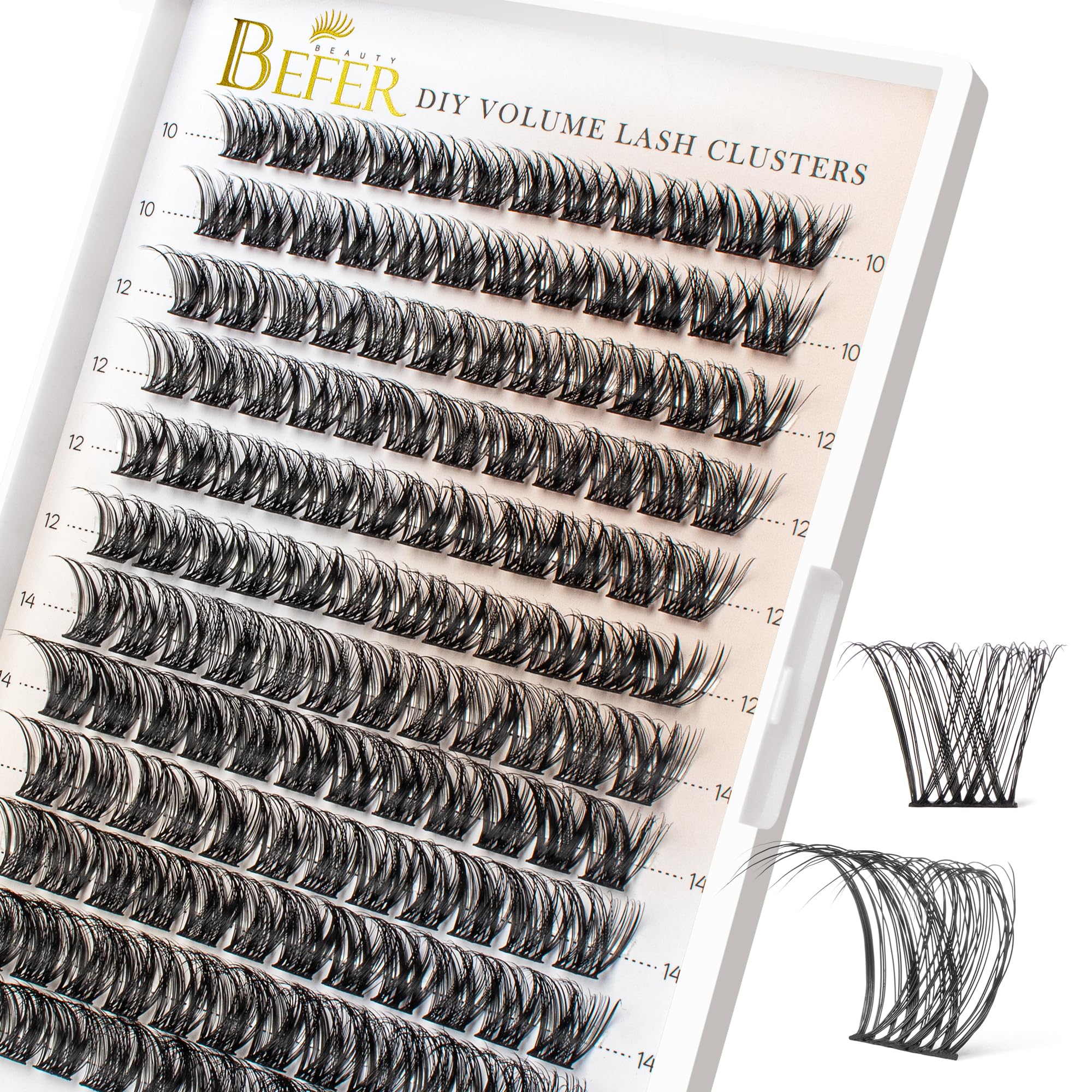 BEFER Beauty lash clusters D Curl, 144 piezas para volumen intenso en casa.