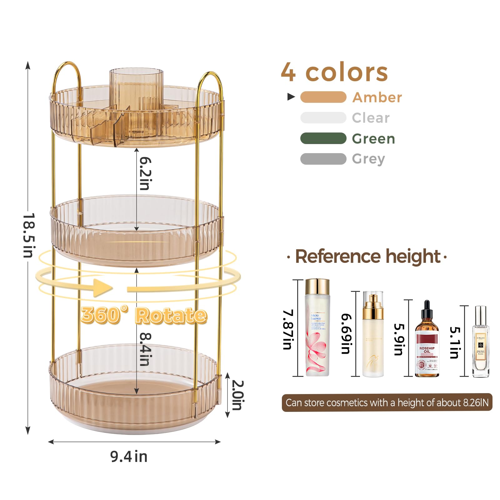 BEFSOP organizador de 3 niveles en cristal para cosméticos y perfumes.
