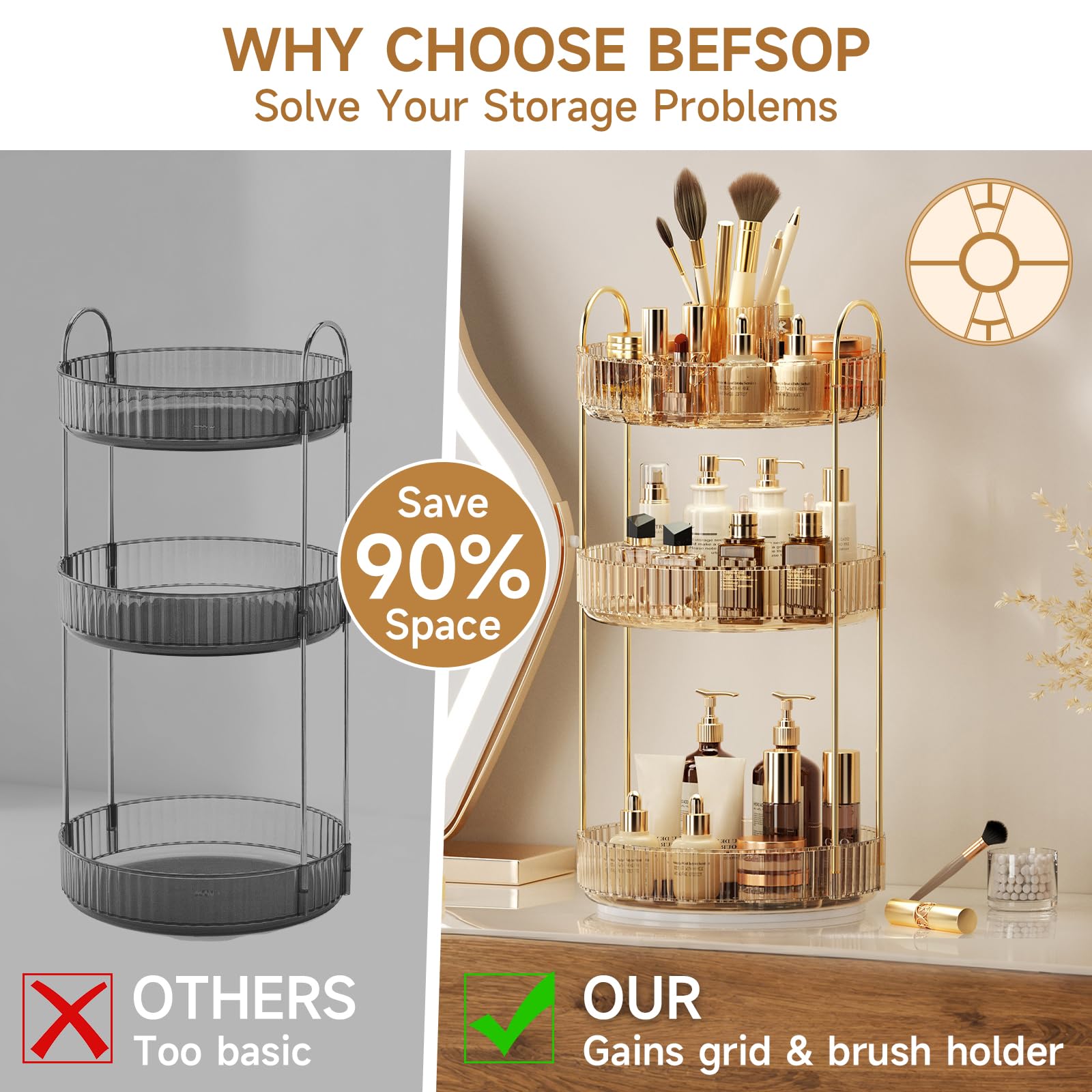 BEFSOP porta-pinceles integrado para un maquillaje ordenado y de fácil acceso.