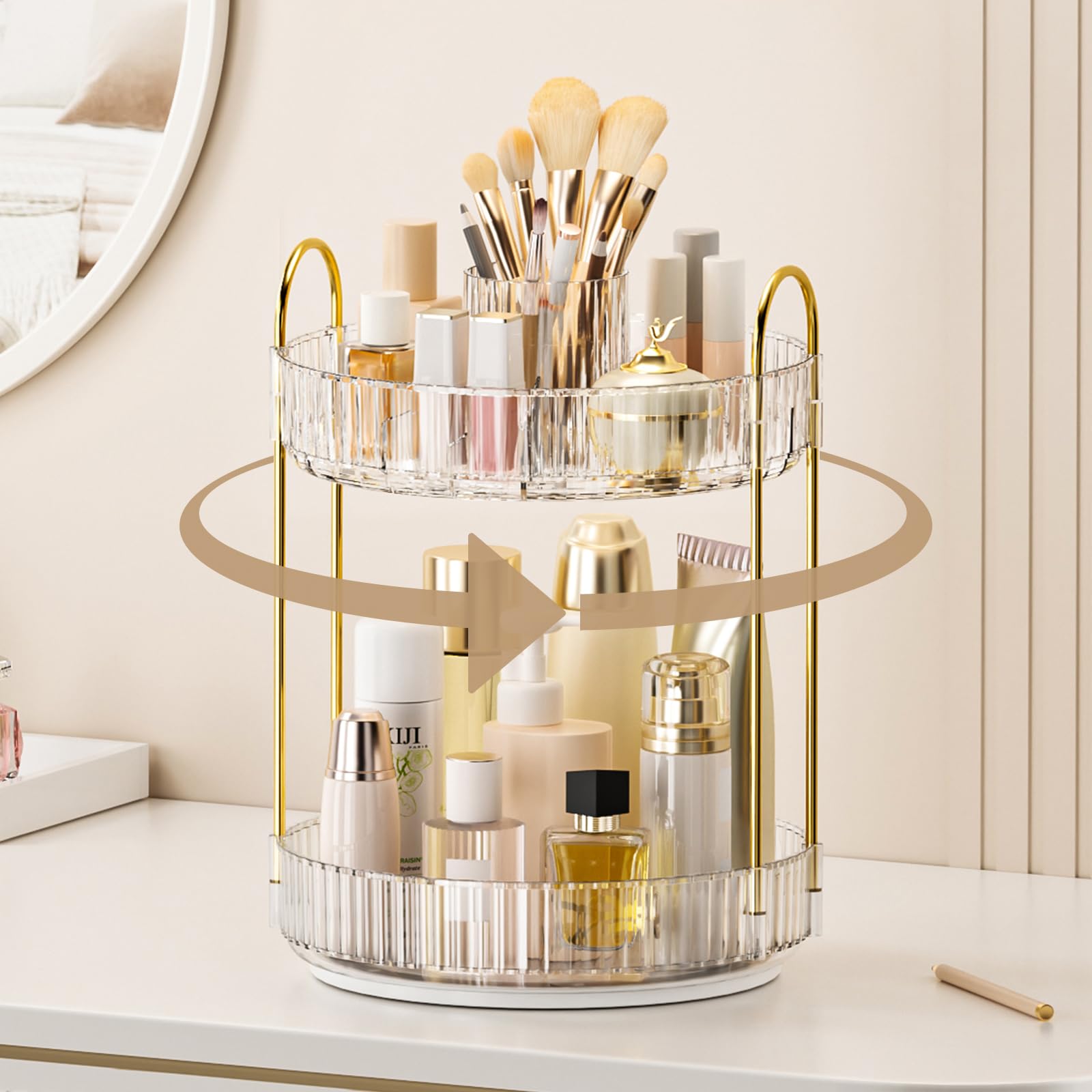 BEFSOP 360° giratorio para maquillaje en dos niveles, acceso rápido.