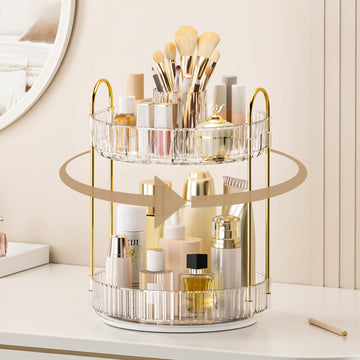 BEFSOP 360° giratorio para maquillaje en dos niveles, acceso rápido.