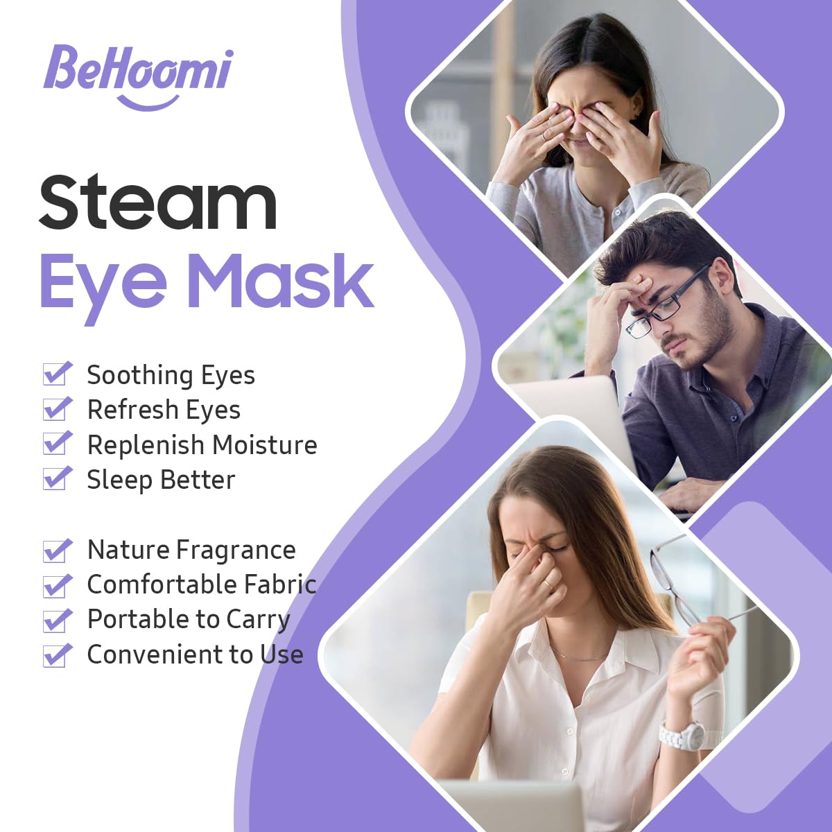 BeHoomi mascarilla ocular temperatura constante 104f: sensación cálida y reconfortante