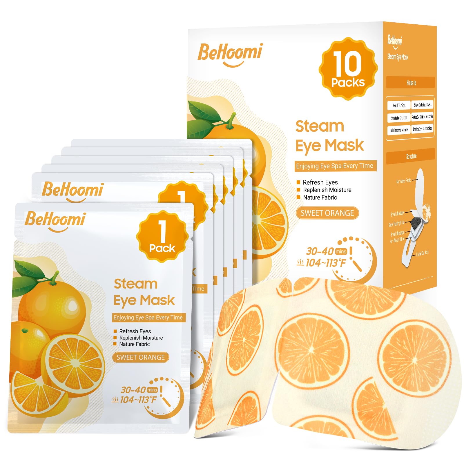 BeHoomi mascarilla de vapor para ojos, paquete de 10, descanso rápido y cómodo